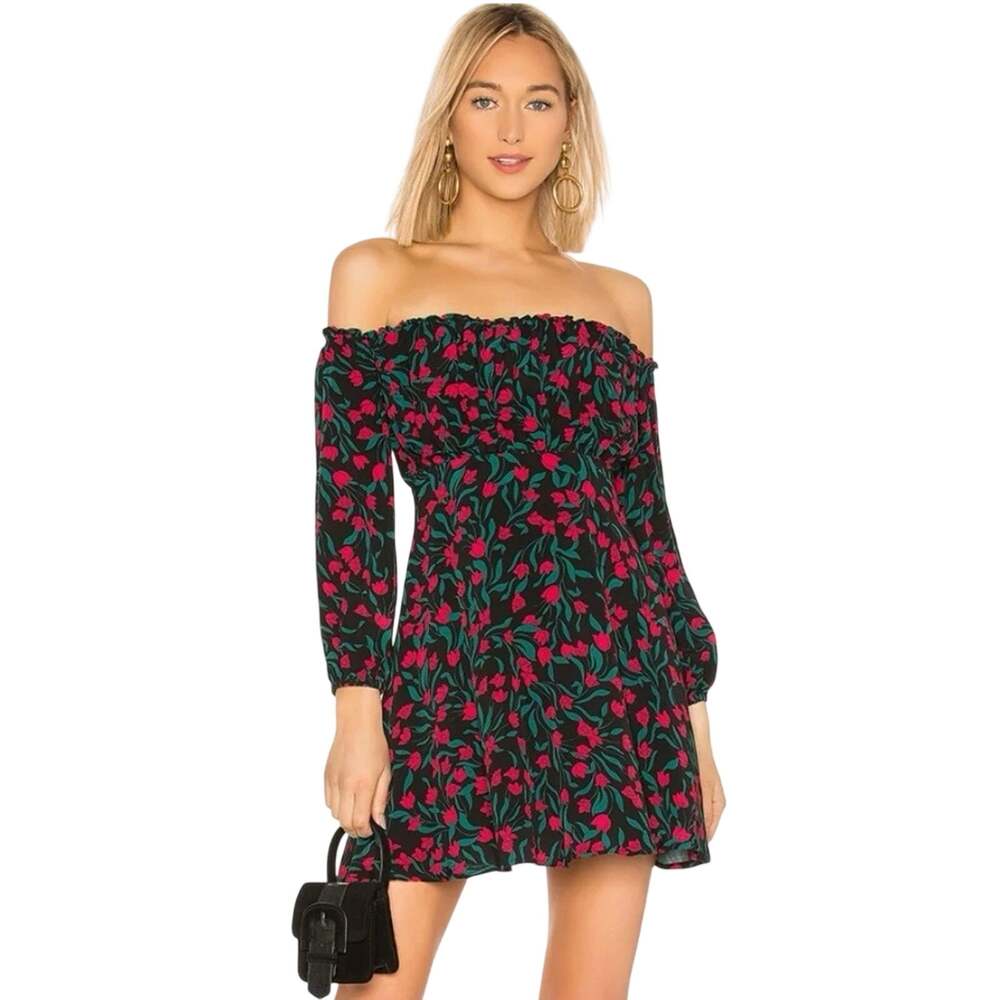 Lovers Friends Britta Mini Dress Rosebud Dark Romantic Off Shoulder S Coquette